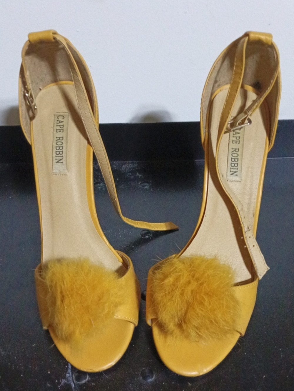 Cape Robbin Yellow Pom-Pom Ankle Strap Heels